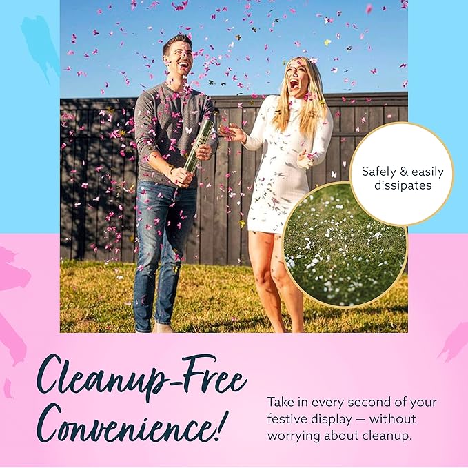 Revealations Gender Reveal Confetti Cannon - Set of 4 (2 Pink, 2 Blue) Gender Reveal Party Supplies Air Compressed Confetti Poppers - Biodegradable Tissue for Party Celebrations