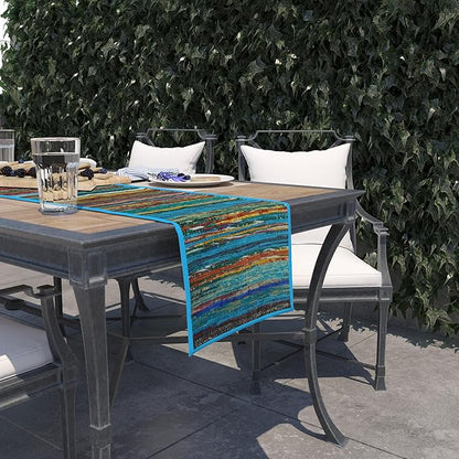 Trade Star Reversible Bedside Runner Designed Table Mat Handloomed Rug Runner Perfectly Highly Durable Decorative Upcycled Fabric Table Placemat (Turquoise)