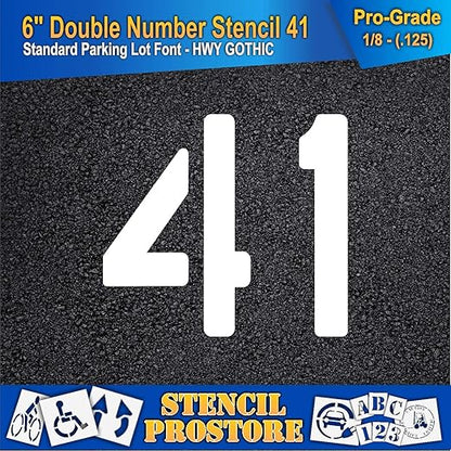 Pavement, Curb, and WheelStop Stencils - 6 inch Double Number Stencil - (41) - 6" x 6" x 1/8" (128 mil) - Pro-Grade