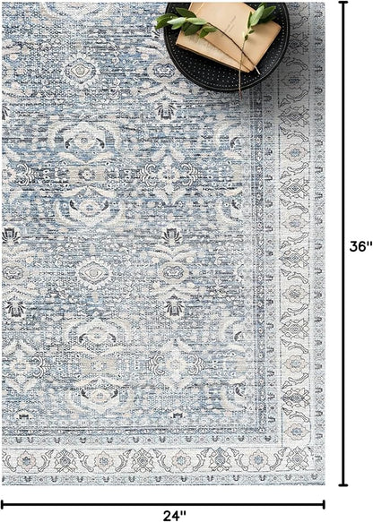 Fame Living Washable Area Rug. Modern Farmhouse. Vintage. Turkish. Bohemian. Distressed. Oriental. Traditional. Rugs for Living Room. Dining. Bedroom. Office. Entryway. Foyer. (866CBl, 2'5" x 6'5")