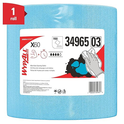 WypAll GeneralClean X60 Cloths Multi-Task Cleaning Wipes, Jumbo (34965), Strong and Absorbent Towels, Blue (1 Roll of 1,100 Sheets, 1,100 Sheet Total)