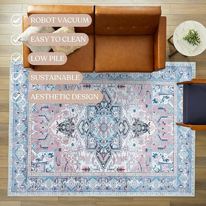 Washable Area Rug. Modern Farmhouse. Vintage. Turkish. Bohemian. Distressed. Oriental. Traditional. Rugs for Living Room. Dining. Bedroom. Office. Entryway. Foyer. (861NT, 9' x 12')