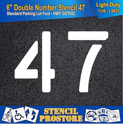 Pavement, Curb, and WheelStop Stencils - 6 inch Double Number Stencil - (47) - 6" x 9" x 1/16" (63 mil) - Light-Duty