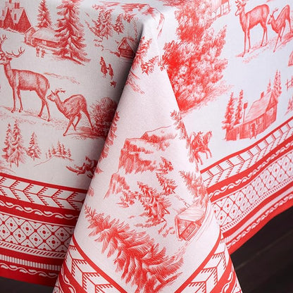 Maison d' Hermine Table Cloth Square Table 100% Cotton 54 x 54 Inches Fall Tablecloth Reusable Everyday Use for Thanksgiving Christmas Decorations Dining Farmhouse Party (Winter Jouy)