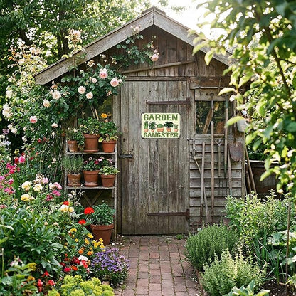 Funnysign Gardening Gifts Garden Ganster Vintage Gardening Tin Sign for Home Garden Patio Greenhouse Yard Decor 8 X 12 Inch (3826)