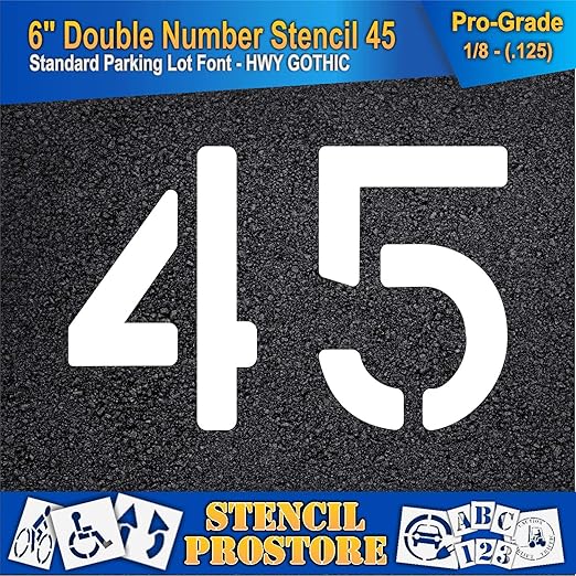 Pavement, Curb, and WheelStop Stencils - 6 inch Double Number Stencil - (45) - 6" x 9" x 1/8" (128 mil) - Pro-Grade