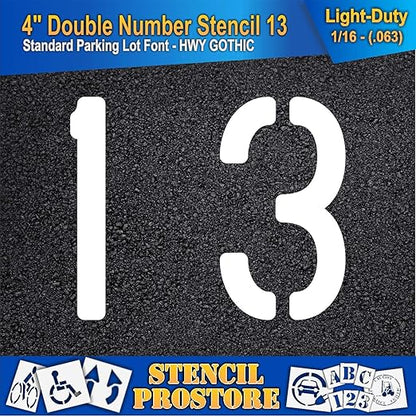 Pavement, Curb, and WheelStop Stencils - 4 inch Double Number Stencil - (13) - 4" x 4" x 1/16" (63 mil) - Light-Duty