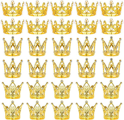 30 Pcs Crowns for Flower Bouquets, Gold Crown Cake Topper, Mini Crown for Flower Bouquet, Pearl Tiara Princess Gold Crown for Wedding Baby Shower Birthday Girl Lady Bridal Party Cake Decor 3 Style