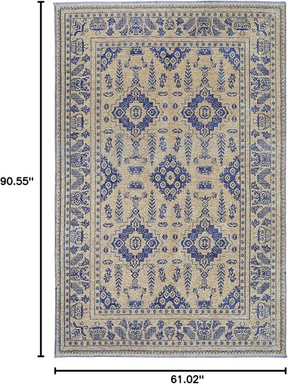 Alfa Rich 5x8 Gold Navy Blue Washable Area Rugs for Living Room Bedroom Kitchen Dining Cotton Rug