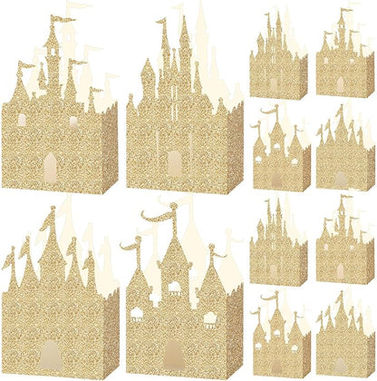 Geiserailie 20 Pieces Castle Box Princess Candy Box Glitter Castle Favor Treat Gift Princess Party Decorations Baby Shower Wedding Supplies(Gold)