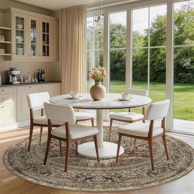 Large Round Rug 8ft: Vintage Round Area Rugs for Living Room Dining Room Bedroom Home Office - Soft Non-Slip Circle Carpet 8' - Oriental Dark Brown