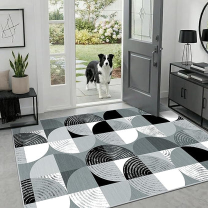 Merelax Large 4x6 Geometric Entryway Rug Indoor - Washable Non-Slip Low Pile Soft Area Rug for Entrance, Kitchen, Mudroom, Office, Modern Aesthetic Abstract Decor Thin Carpet, Black/Grey/White