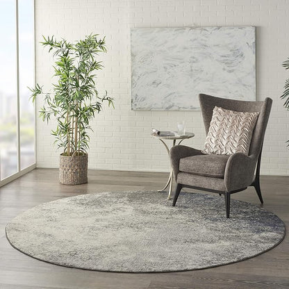 Nourison Home Passion 8' x Round Charcoal Ivory Fabric Modern Area Rug (8' Round)