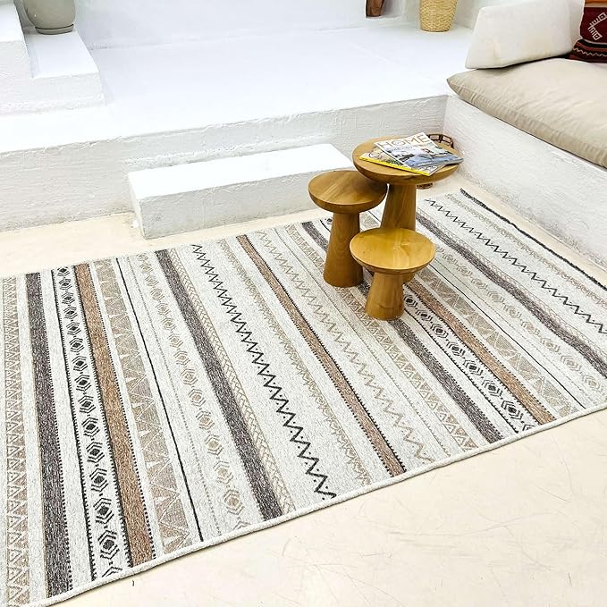 Alfa Rich 3x5 Beige Gray Washable Area Rugs for Living Room Bedroom Kitchen Cotton Decor Runner