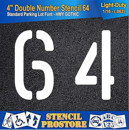 Pavement, Curb, and WheelStop Stencils - 4 inch Double Number Stencil - (64) - 4" x 5.5" x 1/16" (63 mil) - Light-Duty