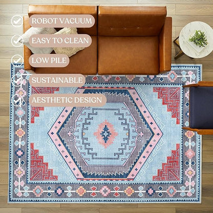 Fame Living Washable Area Rug. Modern Farmhouse. Vintage. Turkish. Bohemian. Distressed. Oriental. Traditional. Rugs for Living Room. Dining. Bedroom. Office. Entryway. Foyer. (856BlM, 2'5" x 6'5")