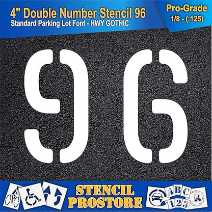 Pavement, Curb, and WheelStop Stencils - 4 inch Double Number Stencil - (96) - 4" x 5.5" x 1/8" (128 mil) - Pro-Grade