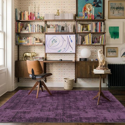 Kokia Abstract 8x10 Area Rugs Living Room Washable Low Pile Non-Slip Indoor Decor Purple Carpet Foldable Stain Resistant Ombre Rugs Bedroom Dining Room, Oslo Plum
