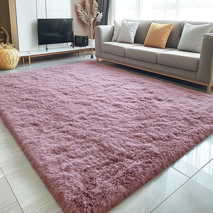 OLANLY 6x9 Machine Washable Large Area Rugs for Living Room, Bedroom, Soft Fluffy Shaggy Bedside Rug, Indoor Floor Carpet for Kids Girls and Boys, Dorms, Nursery, Home Decor Aesthetic, Blush