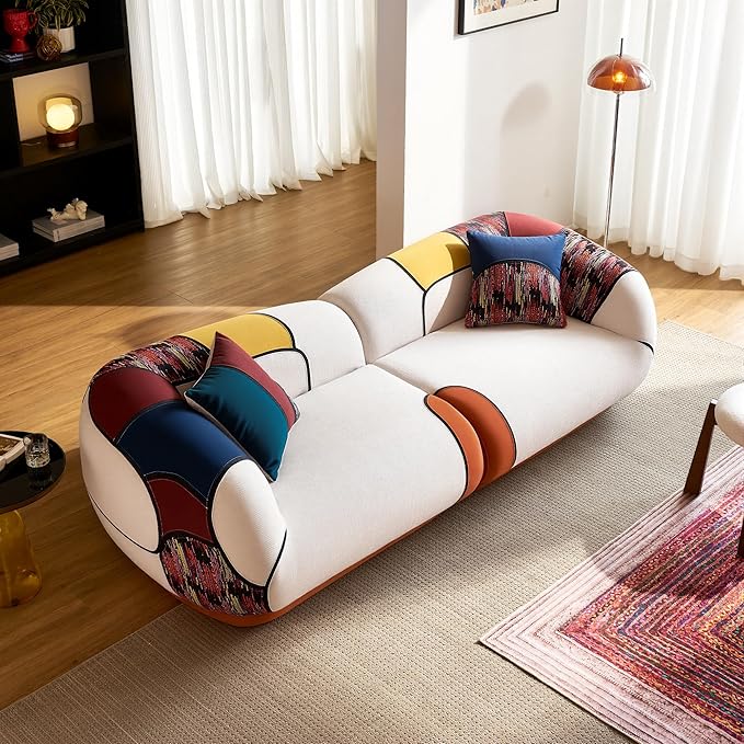 YINIX 102" Oversized Modern Curved Sofa, Minimalist 4-Seat Chenille Couch for Living Room Apartment, Boneless Sectional Floor Lounge Couches with Bohemian Style Pillows, No Assembly