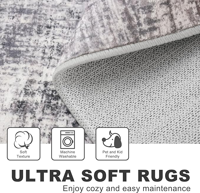 KILOCOCO Abstract Small Area Rug 2x3 Entryway Rug Washable Kitchen Rugs Door Mat Indoor Entrance Soft Pinted Non Slip Throw Rugs for Front Door Foyer Farmhouse Floor Mats, Grey/Beige