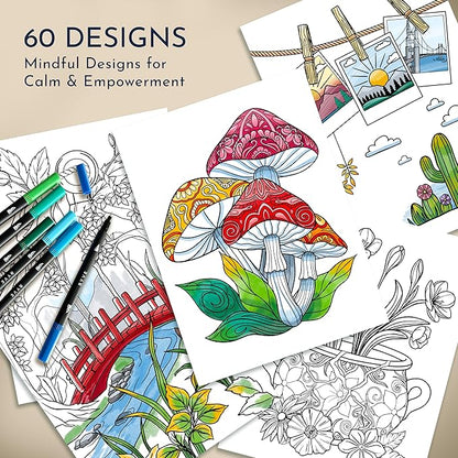 RYVE Coloring Books for Adults Relaxation - Set of 3 Stress Relief Coloring Book with Inspiring Quotes, Adult Coloring Book for Women, Easy Coloring Books for Adults, Stress Relief Gifts for Women