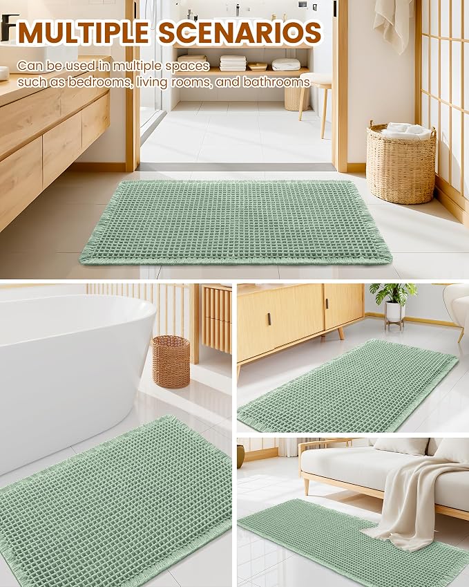 Smiry Waffle Bath Mat 30x20, Extra Soft Absorbent Bathroom Rugs, Non Slip Machine Washable Quick Dry Bath Rugs for Bathroom Floor, Tub, Shower, Home Decor Accessories, Sage Green