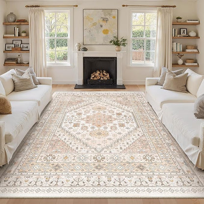 zesthome 9x12 Area Rugs for Living Room,Non-Slip Backing Washable Rugs,Vintage Large Area Rug，Stain Resistant Home Decor Rug