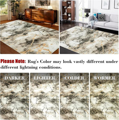 Area Rug 5x7 Washable Modern Abstract Rug for Living Room Water Ink Abstract Small Accent Carpets Low Pile Soft Bedroom Floor Covers Non Shedding Office Carpet Mat for Porch Kitchen， Brown