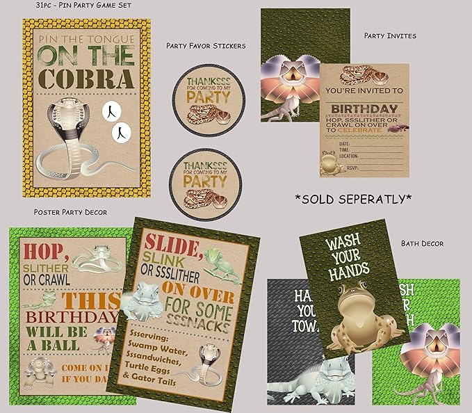 Silly Goose Gifts Reptile Snake Cobra Pin Game Activity Themed Birthday Party Supply, Fun Kids Idea Poster Stickers