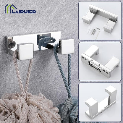 Lairuier Bath Towel Bar Set, Polished Chrome 4-Piece Bathroom Hardware Set Including Towel Bar, Towel Holder, Toilet Paper Holder, Towel Hook. Stainless Steel Bathroom Hardware Accessory