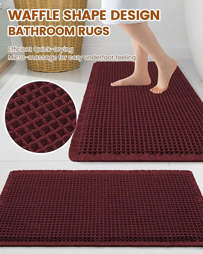 Smiry Waffle Bath Mat 72x24, Extra Soft Absorbent Bathroom Rugs, Non Slip Machine Washable Quick Dry Bath Rugs for Bathroom Floor, Tub, Shower, Home Decor Accessories, Burgundy