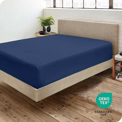 Bare Home Fitted Bottom Sheet King Size - Premium 1800 Microfiber - Ultra-Soft Hotel Luxury - Deep Pocket - Durable and Long Lasting (King, Dark Blue)