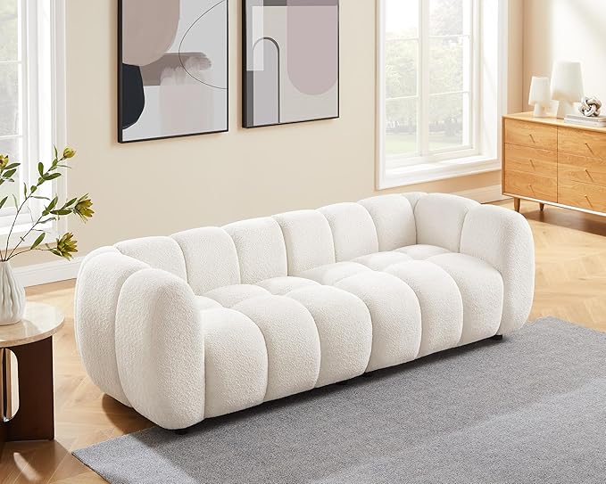VANOMi 88" Oversized Boucle Sofa, Modern Upholstered Tufted Cloud Couch, Deep Seat Boucle Sofa,Cozy Modern 3 Seater Couch for Living Room, Bedroom, Apartment