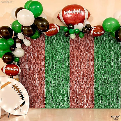 KatchOn, XtraLarge Wave Green and Brown Fringe Football Backdrop - 3.5x6.5 Feet, Pack of 2 | Football Party Decorations, Birthday Party Decorations, Safari Decorations, Jungle Party Decorations