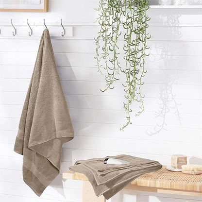 GLAMBURG Premium Cotton 4 Pack Bath Towel Set - 100% Pure Cotton - 4 Bath Towels 27x54 - Ideal for Everyday use - Ultra Soft & Highly Absorbent - Tan
