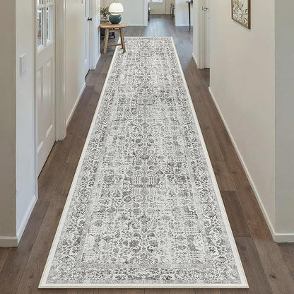 PureCozy Black Runner Rug 2'6"x14' Washable Carpet for Hallway Kitchen Vintage Distressed Non Slip Indoor Retro Floral Bedroom Accent Throw Long Rug Bathroom Office Laundry Dining Living Room