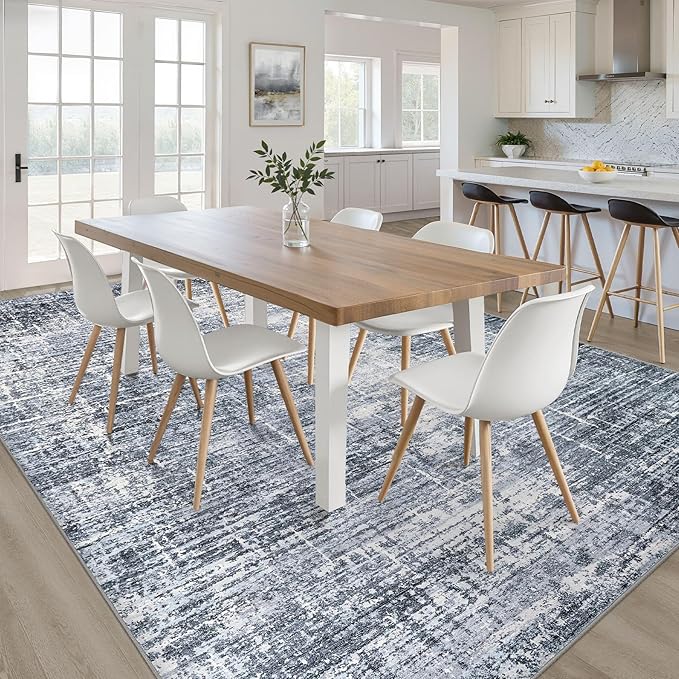 5x7 Area Rugs Living Room: Washable Large Neutral Navy Rug Abstract Soft Modern Stain Resistant Indoor Floor Non-Slip Carpet for Bedroom Nursery Kids Office Playroom Dining Room Under Table Home