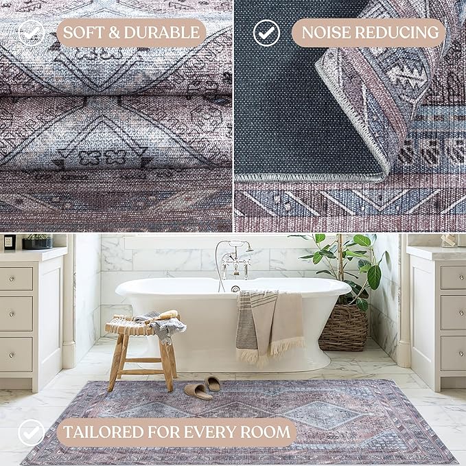 Washable Area Rug. Modern Farmhouse. Vintage. Turkish. Bohemian. Distressed. Oriental. Traditional. Rugs for Living Room. Dining. Bedroom. Office. Entryway. Foyer. (863BM, 5'9 x 8'9)