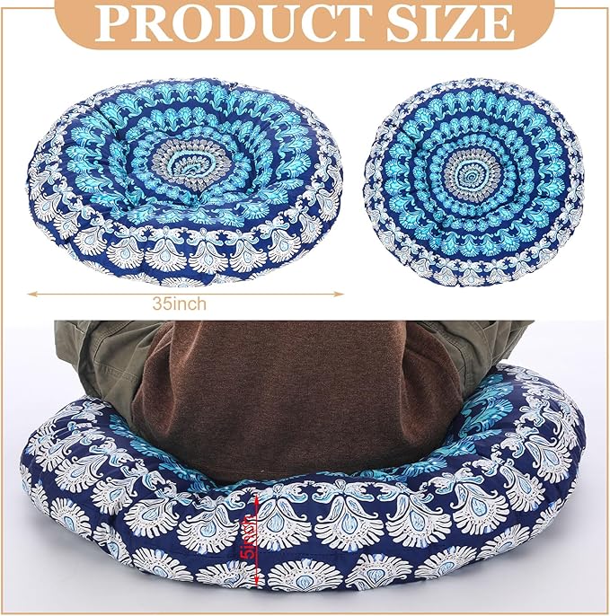 35" Large Mandala Floor Cushion Round Meditation Floor Pillow Cushion for Adults Oversized Playroom Pillows Reading Nook Big Pillow for Sitting Yoga Living Room Sofa Balcony