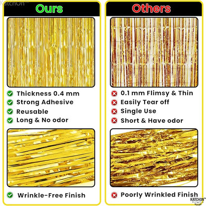 KatchOn, XtraLarge Gold Streamers Backdrop - 3.2x8 Feet, 2 Pcs | Gold Fringe Backdrop Curtain for Ramadan Decorations for Home, Casino, 50th Birthday Decoration | Graduation Decorations 2026