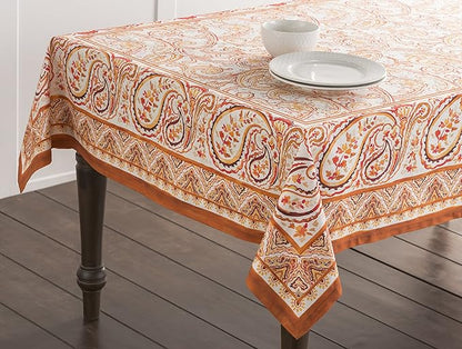 Maison d' Hermine Table Cloth Rectangle Table 100% Cotton 70 x 90 Inches Fall Tablecloth Reusable Everyday Use for Thanksgiving Christmas Decorations Dining Farmhouse Party (Palatial Paisley)