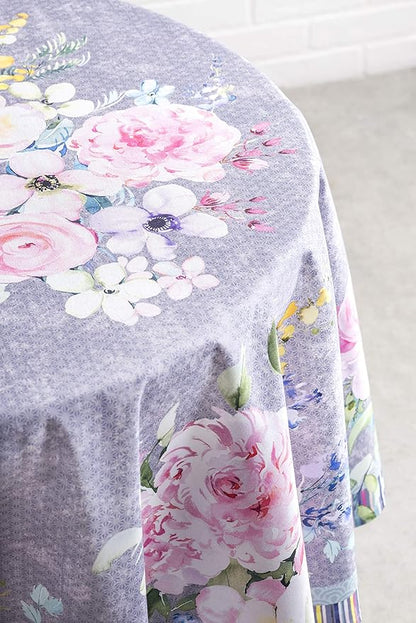 Maison d' Hermine Table Cloth Round Table 100% Cotton 63 Round Inches Tablecloth Reusable Decorative for Dining Room Farmhouse Home Valentines Day Decorations Spring Summer- Sweet Rose Lavender - Lush