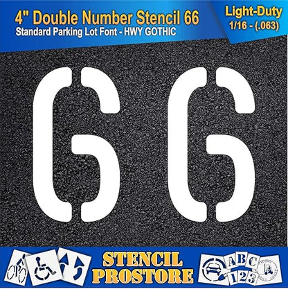 Pavement, Curb, and WheelStop Stencils - 4 inch Double Number Stencil - (66) - 4" x 5.5" x 1/16" (63 mil) - Light-Duty