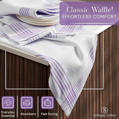 Waffle White & Lavender Kitchen Dish Towels 4 Pack, 100% Cotton, 16"x26", Thick Hand Towel for Drying Dishes, Quick Dry Washcloths, Perfect for Bar, Cooking, Serving, Cleaning