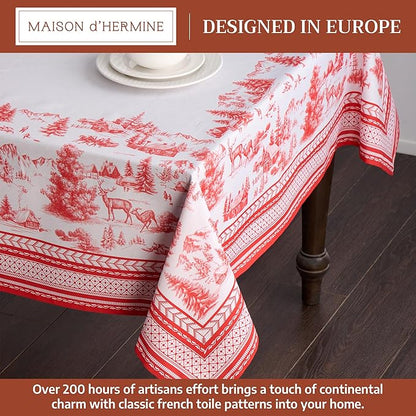 Maison d' Hermine Table Cloth Square Table 100% Cotton 54 x 54 Inches Fall Tablecloth Reusable Everyday Use for Thanksgiving Christmas Decorations Dining Farmhouse Party (Winter Jouy)