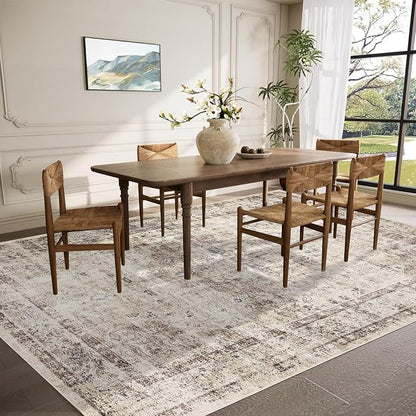 Washable Boho 10x13 Area Rug for Living Room Low Pile Soft Bedroom Rugs Non Slip Distressed Medal Print Large Indoor Carpet Thin Foldable Boho Vintage Carpet for Playroom Farmhouse, Brown