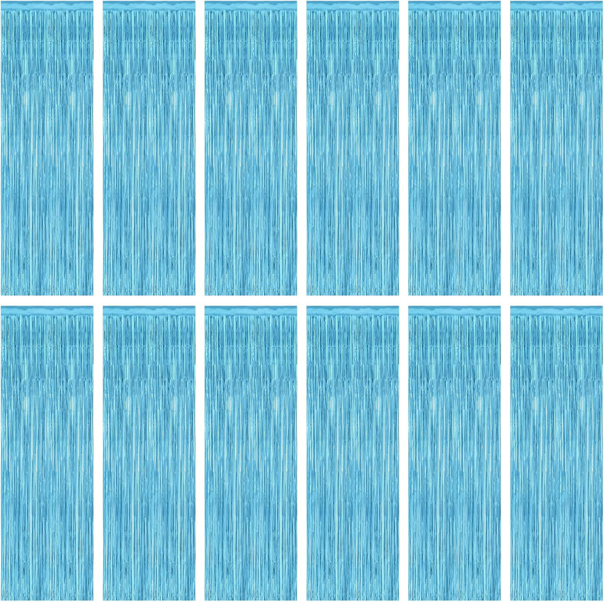 12 Pack Party Decorations, 3.28 FT x 7.05 FT Sky Blue Curtains, Metallic Party Streamers Photo Booth Backdrop Foil Fringe Curtains, Light Blue Winter Wonderland Backdrop Birthday Decor