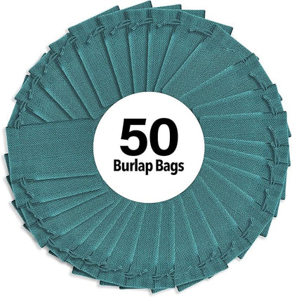 Mandala Crafts 3x4 Inch Teal Burlap Drawstring Gift Bags for Favors - 50 Mini Linen Sacks Gift Pouches for Candy, Jewelry, Wedding, and Party Supplies