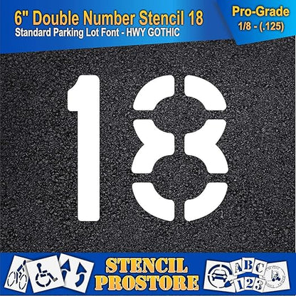 Pavement, Curb, and WheelStop Stencils - 6 inch Double Number Stencil - (18) - 6" x 6" x 1/8" (128 mil) - Pro-Grade
